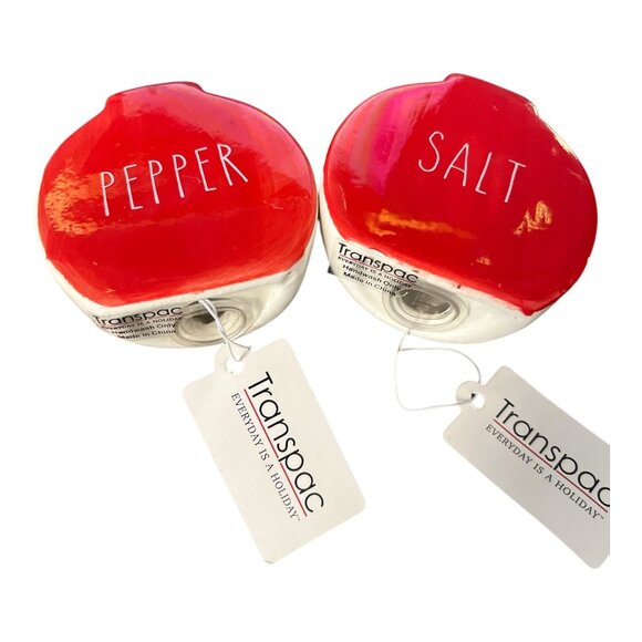 Transpac Red Snowflake Salt and Pepper Shakers with Tags - Picture 3 of 5